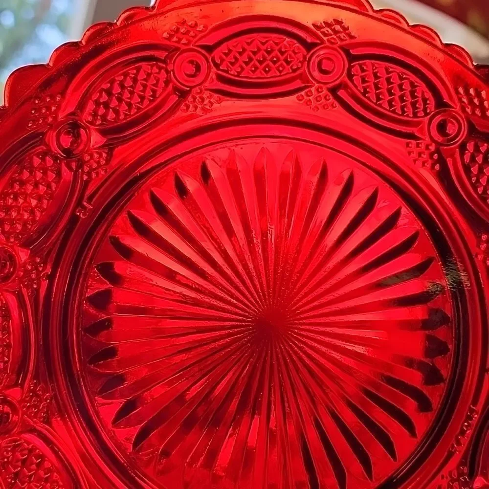 Vintage Cape Cod Ruby Glass Plates Set Of 2 Decorative Border - Picture 2 of 6